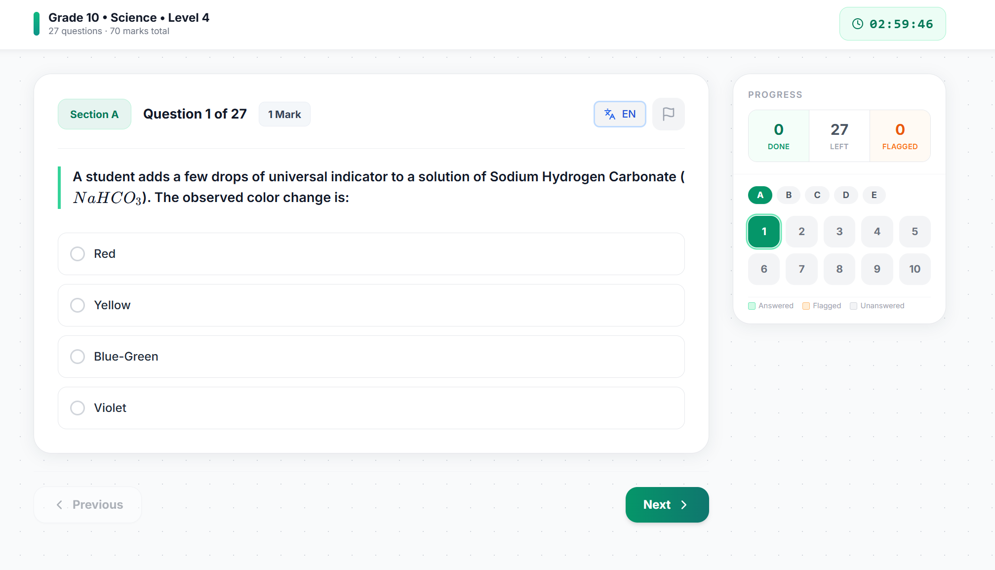 Virtual test with AI-graded feedback
